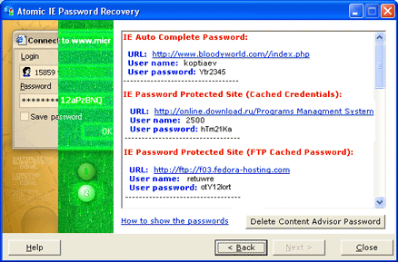 Atomic IE Password Cracker screenshot